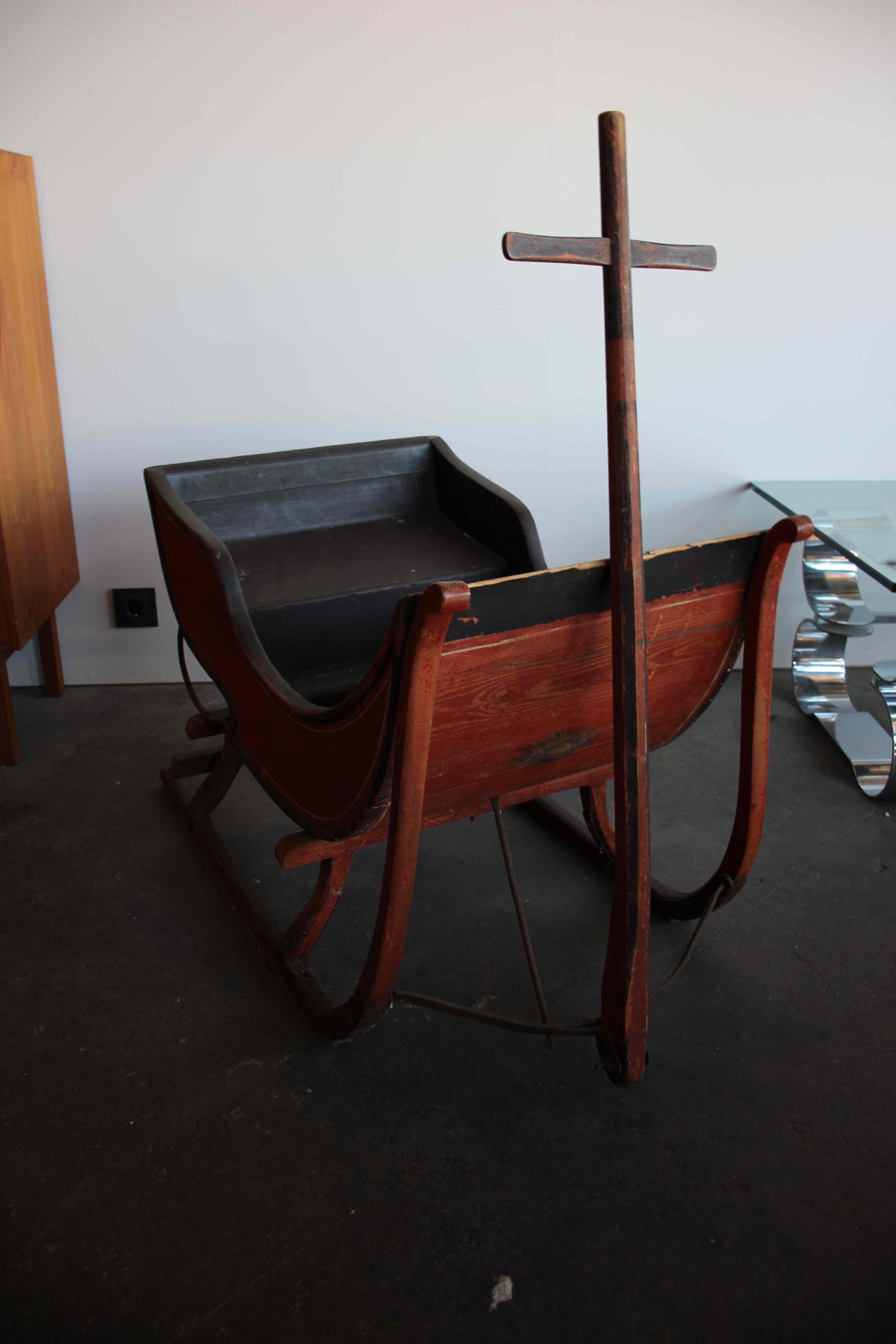 Biedermeier 19th Century Antique Wooden Sledge from Germany