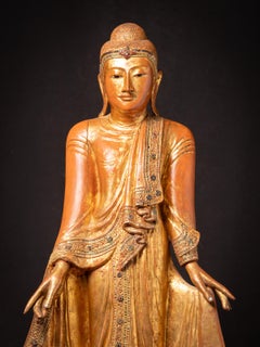 19th century Antique wooden standing Mandalay Buddha from Burma
