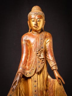 19th century Antique wooden standing Mandalay Buddha from Burma