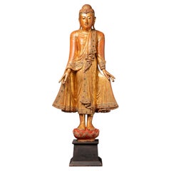 19th century Antique wooden standing Mandalay Buddha from Burma