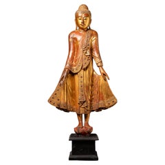 19th century Antique wooden standing Mandalay Buddha from Burma