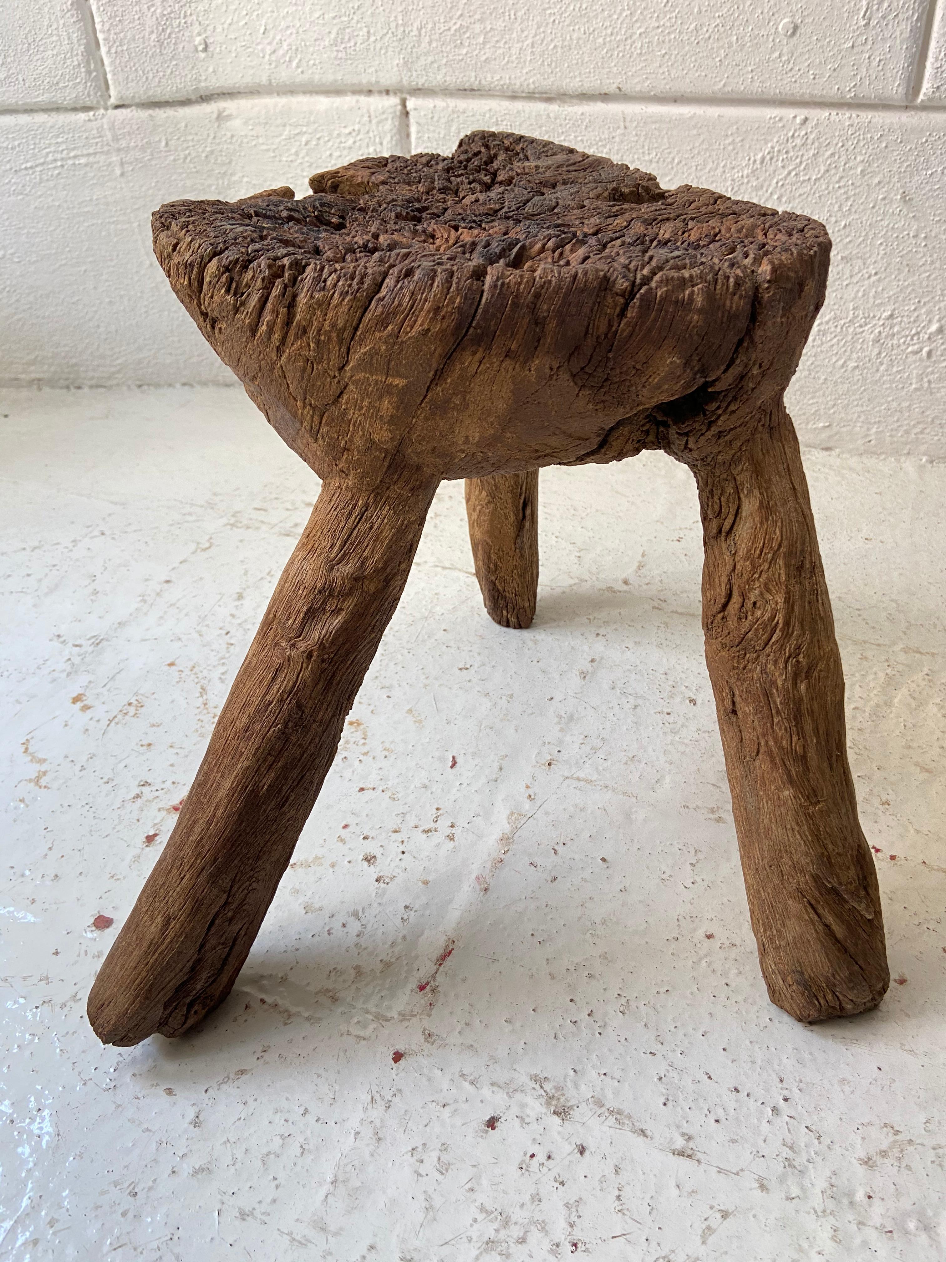 Hand-Carved 19th Century Antique Wooden Stool from Mexico