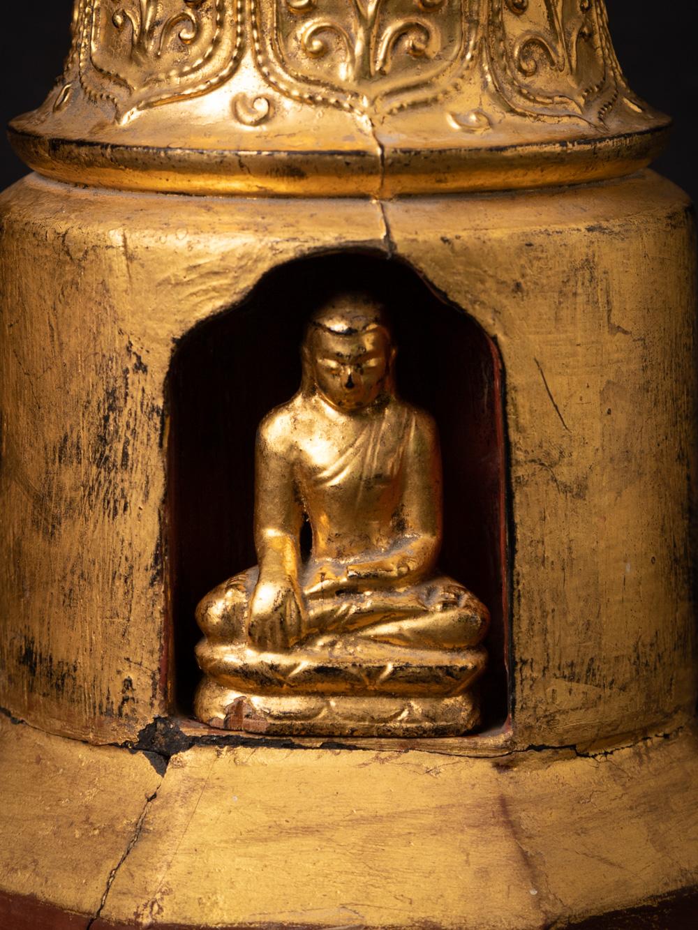 19th century antique wooden stupa with Buddha inside in Bhumisparsha Mudra 4