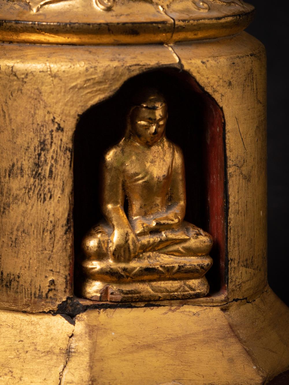19th century antique wooden stupa with Buddha inside in Bhumisparsha Mudra 5