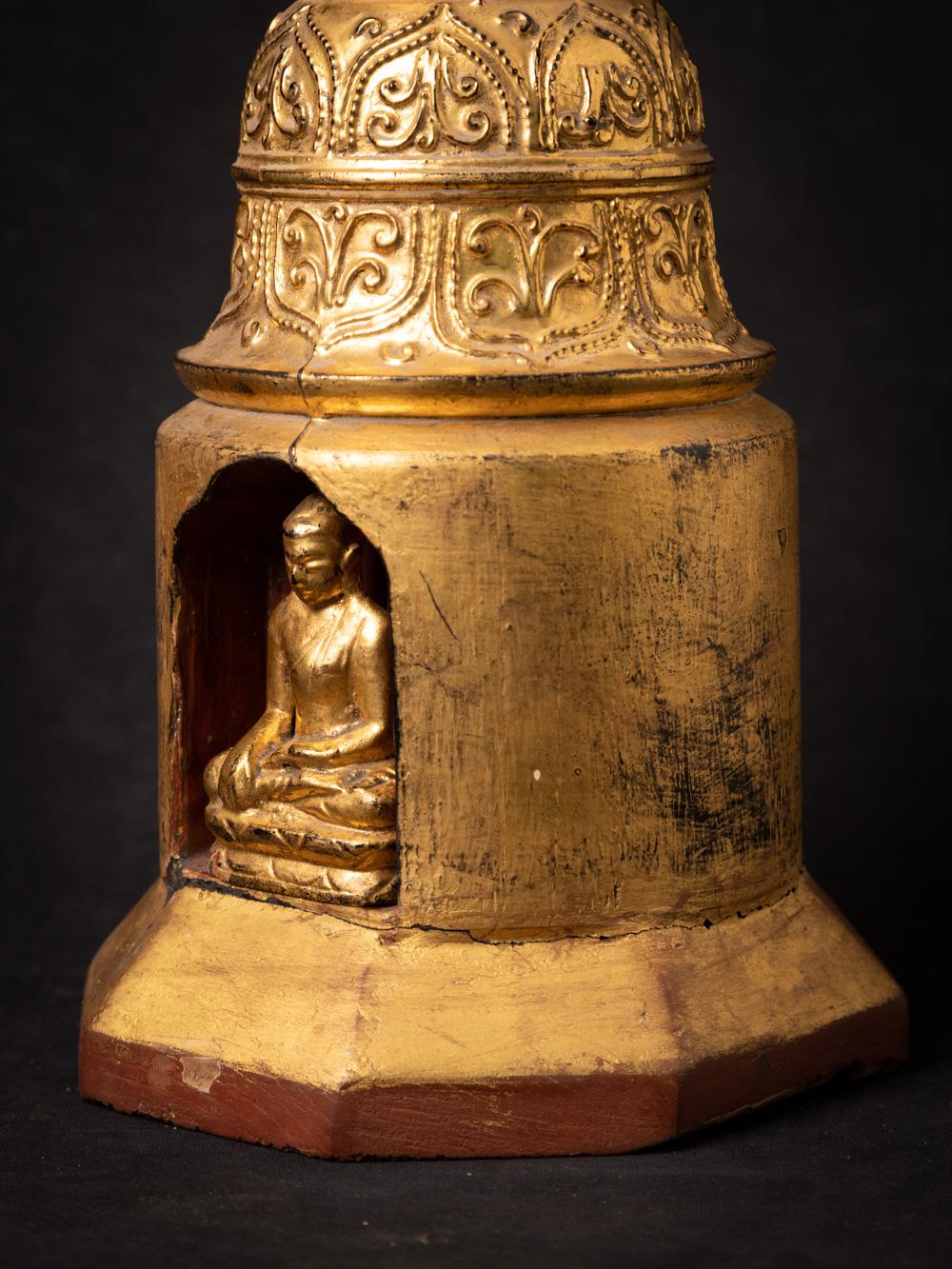 19th century antique wooden stupa with Buddha inside in Bhumisparsha Mudra 6