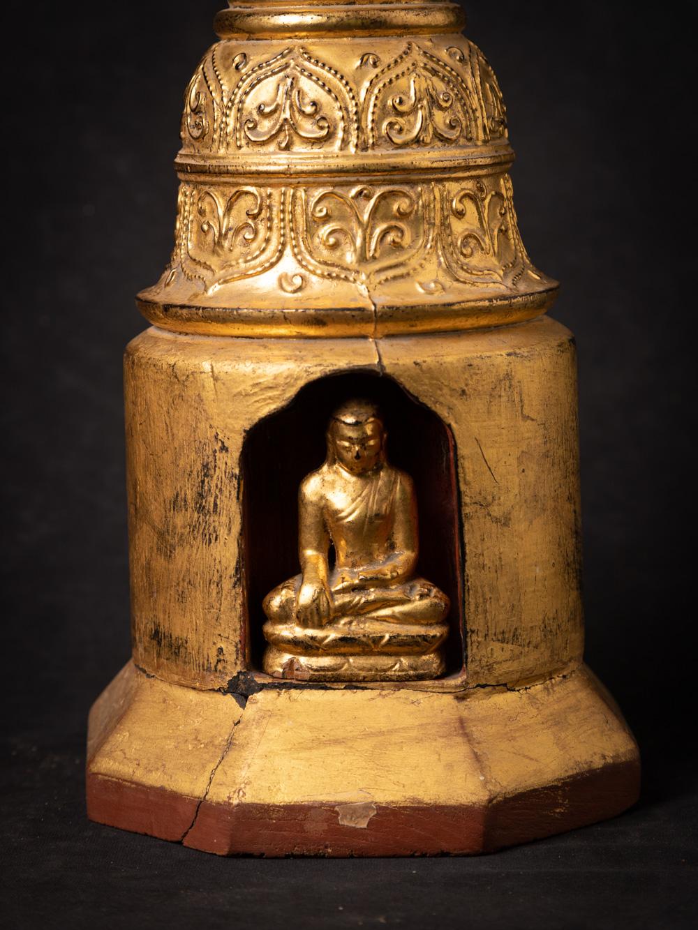 19th century antique wooden stupa with Buddha inside in Bhumisparsha Mudra 7