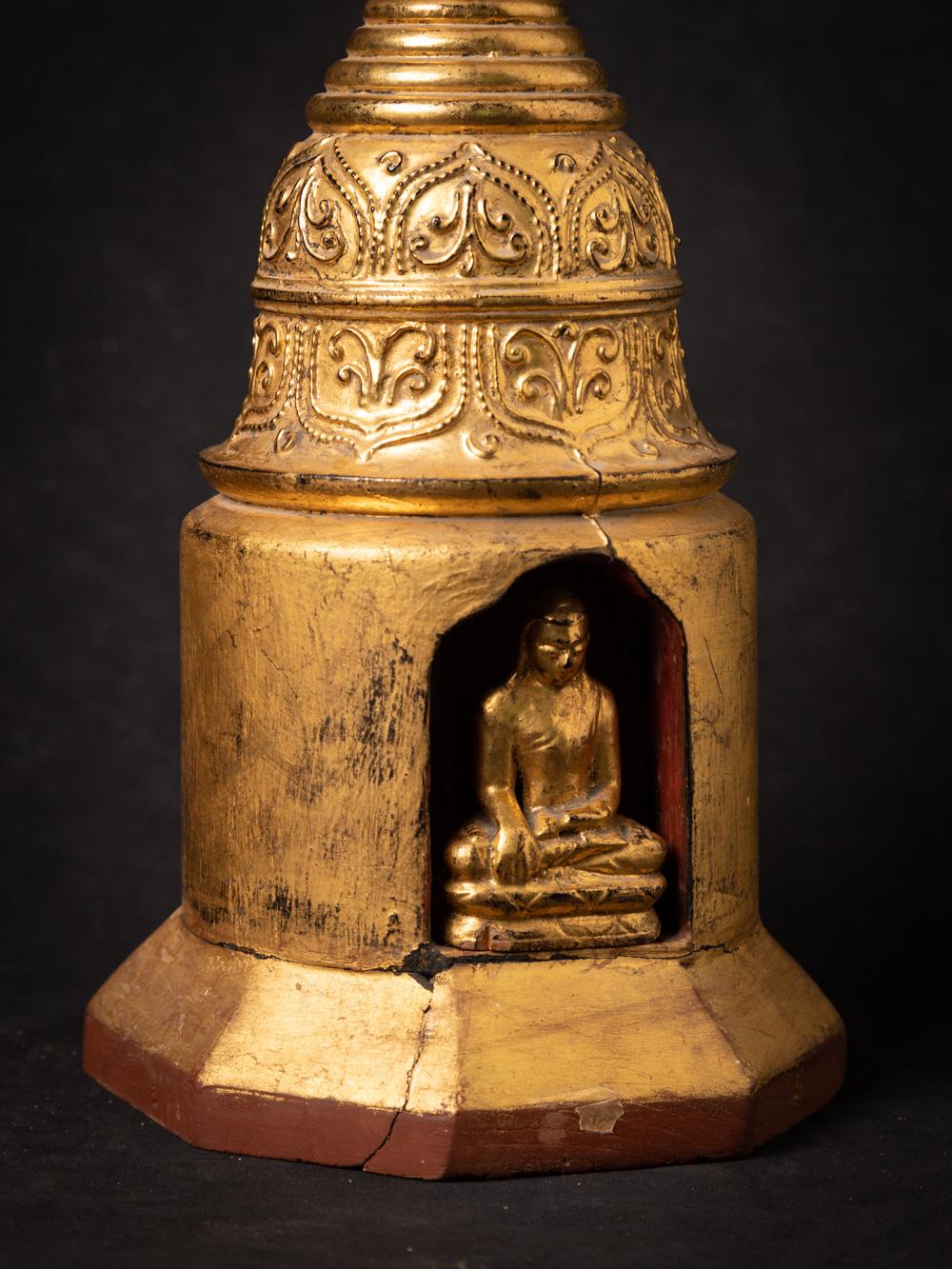 19th century antique wooden stupa with Buddha inside in Bhumisparsha Mudra 8