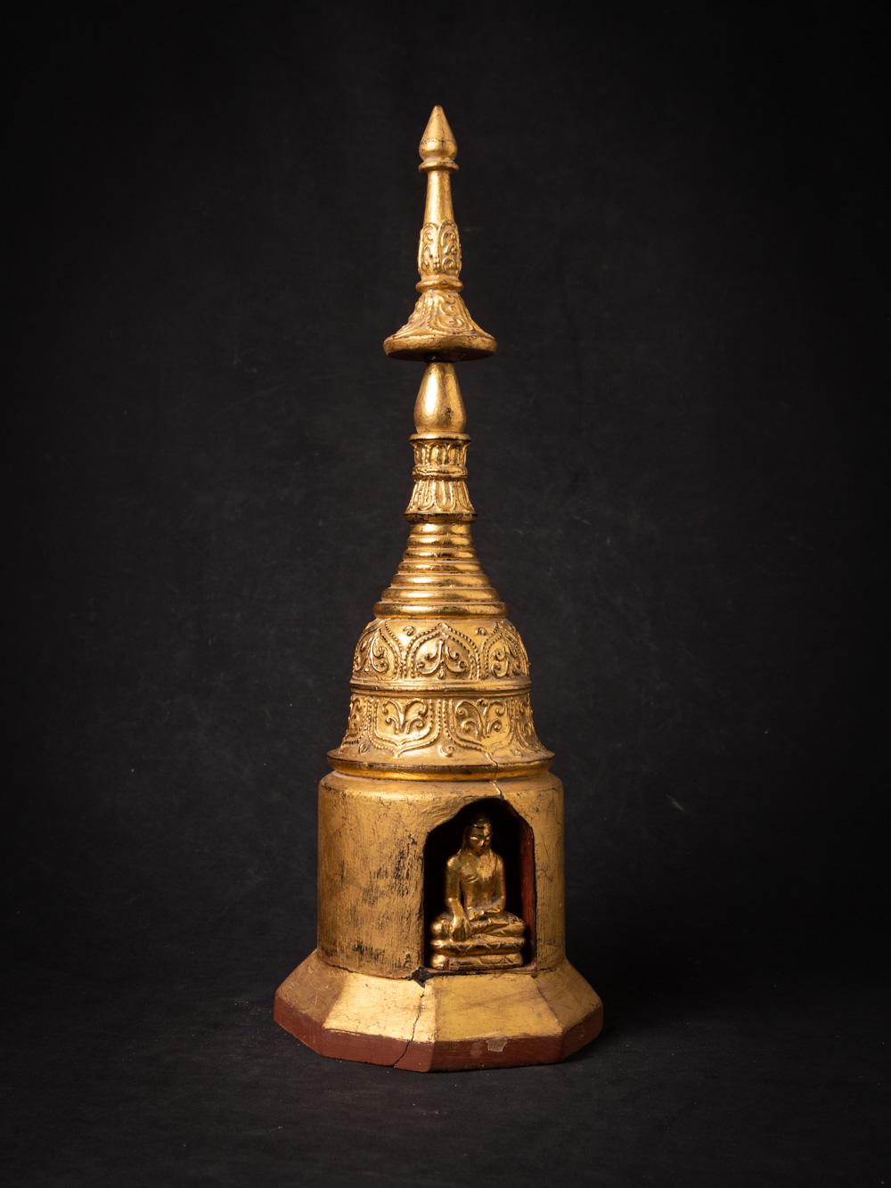 19th century antique wooden stupa with Buddha inside in Bhumisparsha Mudra 9