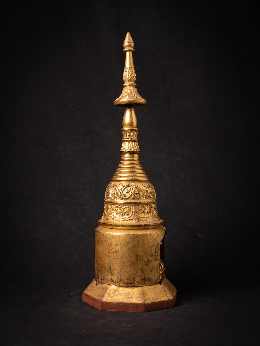 19th century antique wooden stupa with Buddha inside in Bhumisparsha Mudra 10