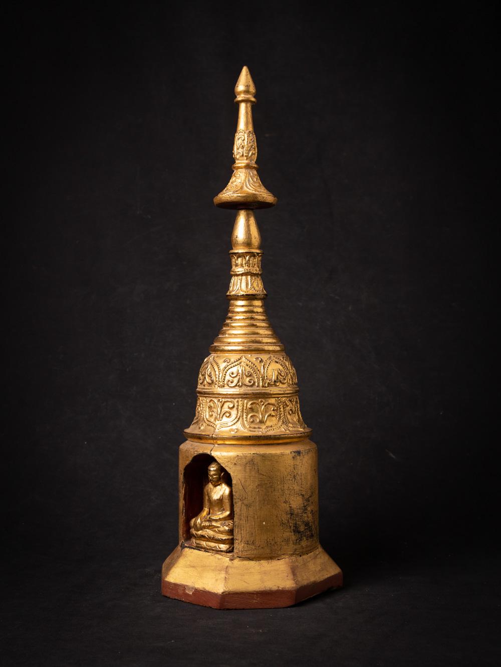 19th century antique wooden stupa with Buddha inside in Bhumisparsha Mudra 13
