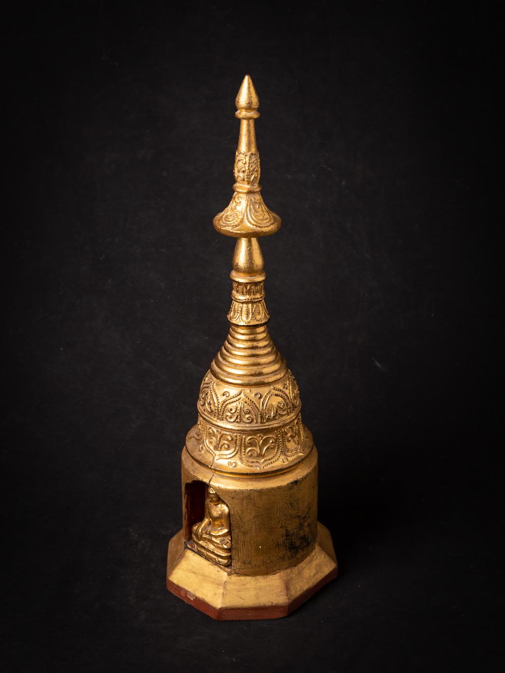 19th century antique wooden stupa with Buddha inside in Bhumisparsha Mudra 2