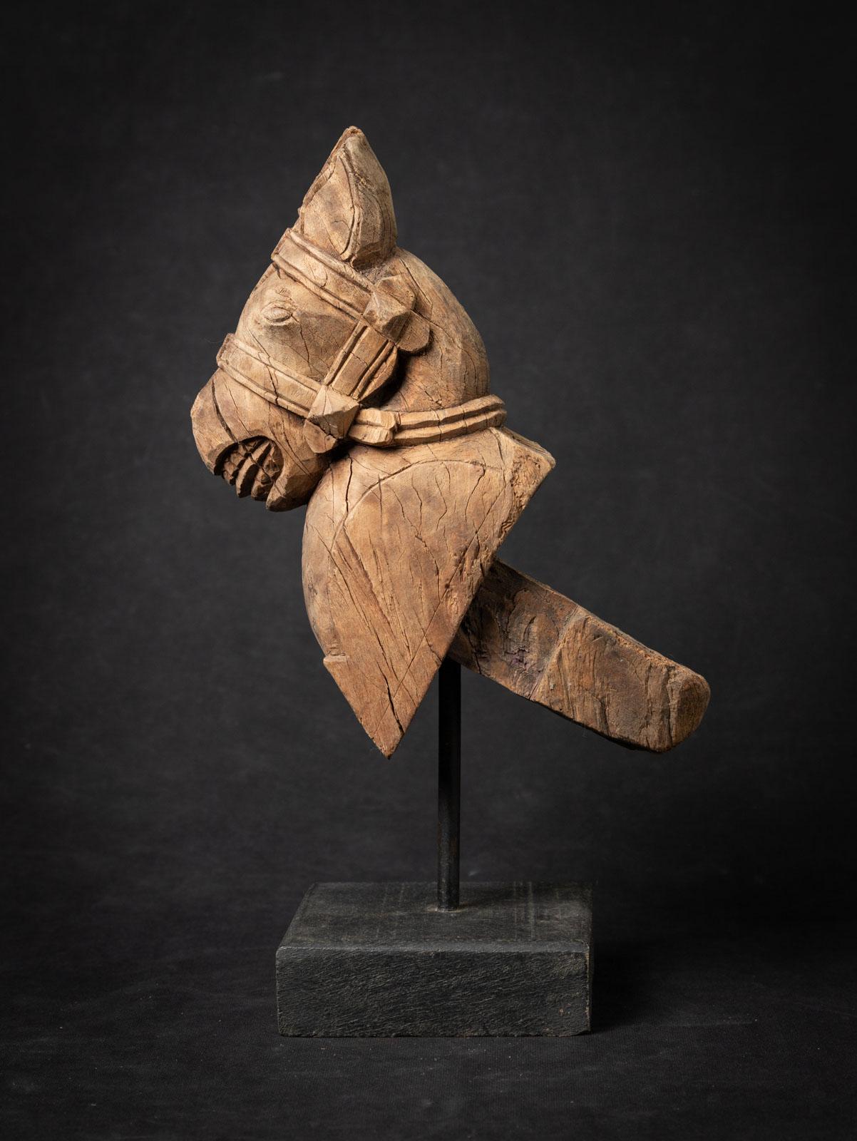 Indian 19th century Antique wooden temple fragment of a Horse head For Sale