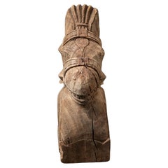 19th century Antique wooden temple fragment of a Horse head