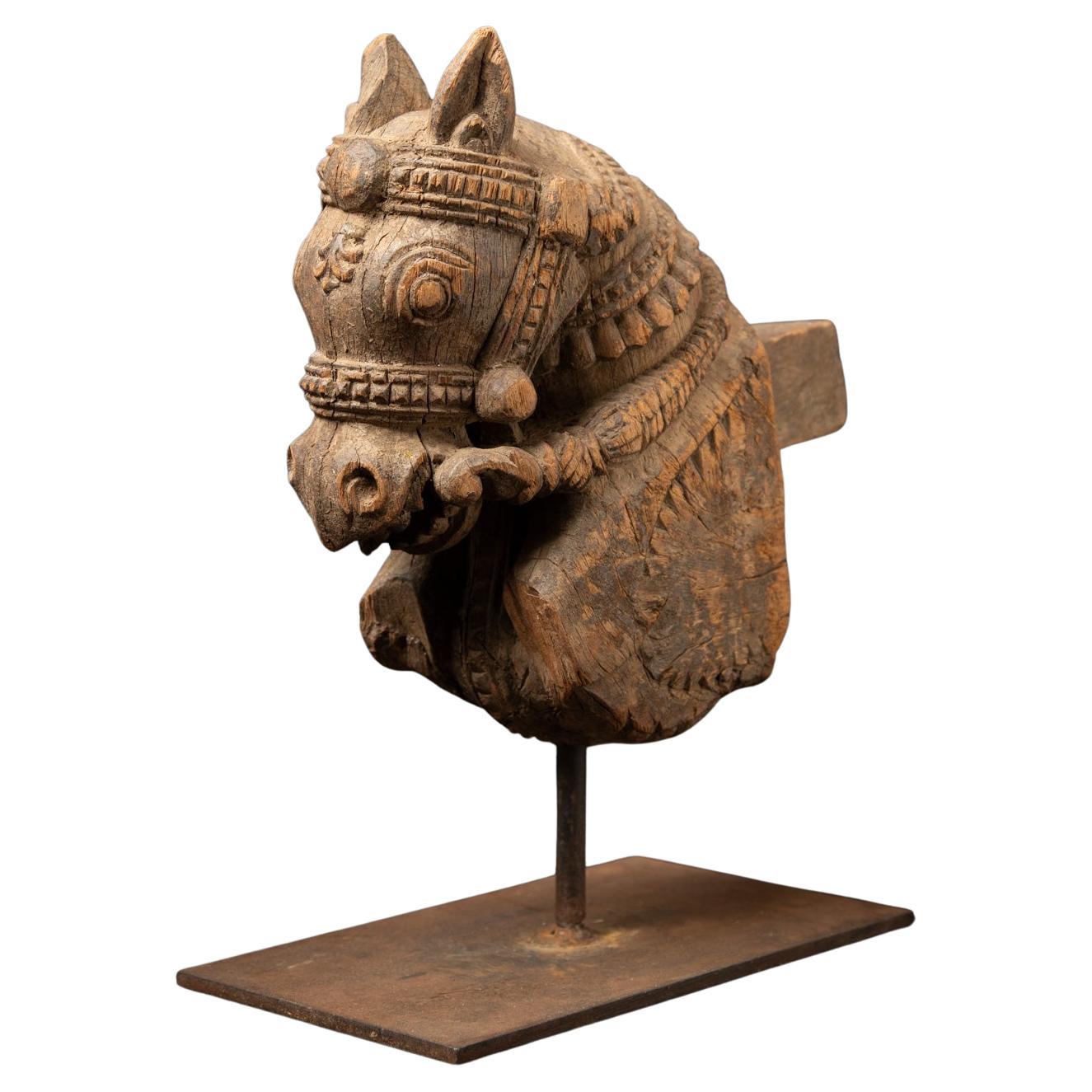 19th century Antique wooden temple fragment of a Horse head from India