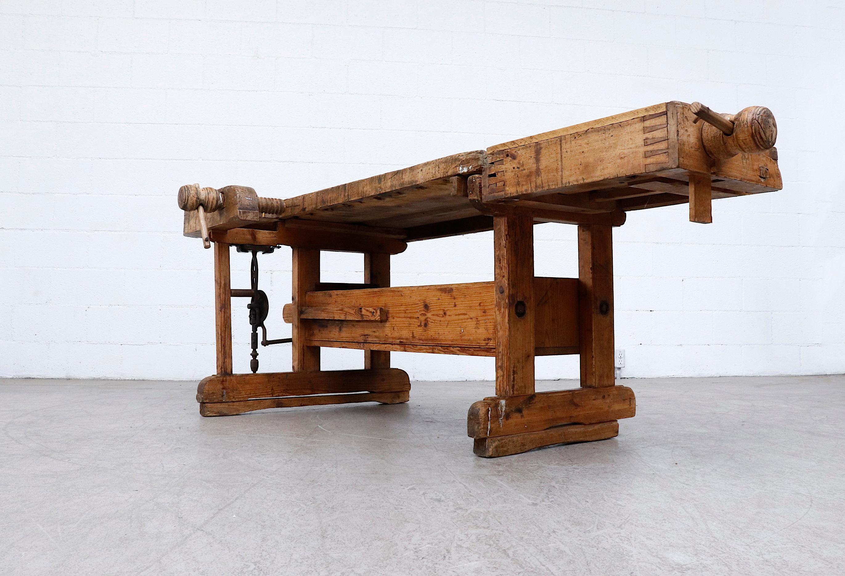 19th Century Antique Woodworker Bench In Fair Condition In Los Angeles, CA