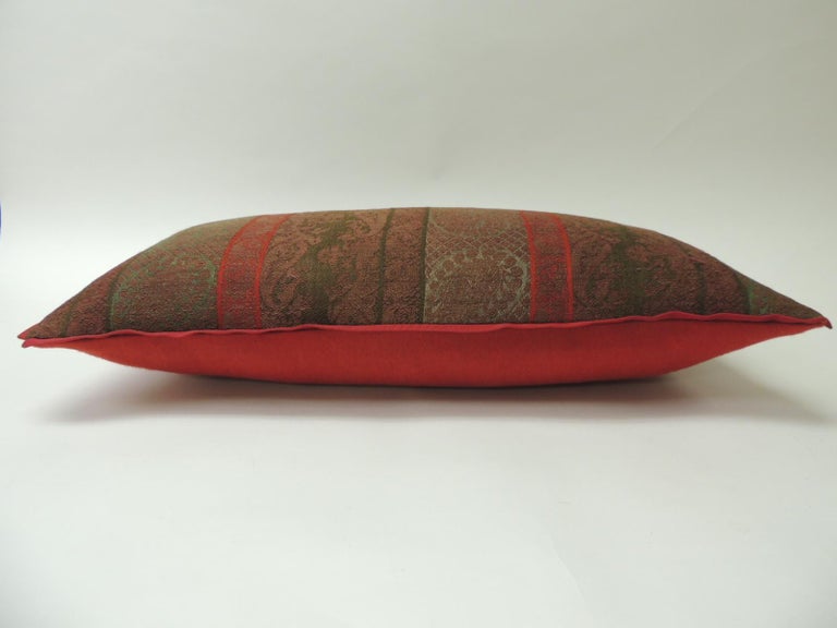 Victorian 19th Century Antique Woven Red Kashmir Paisley Bolster Decorative Pillow For Sale