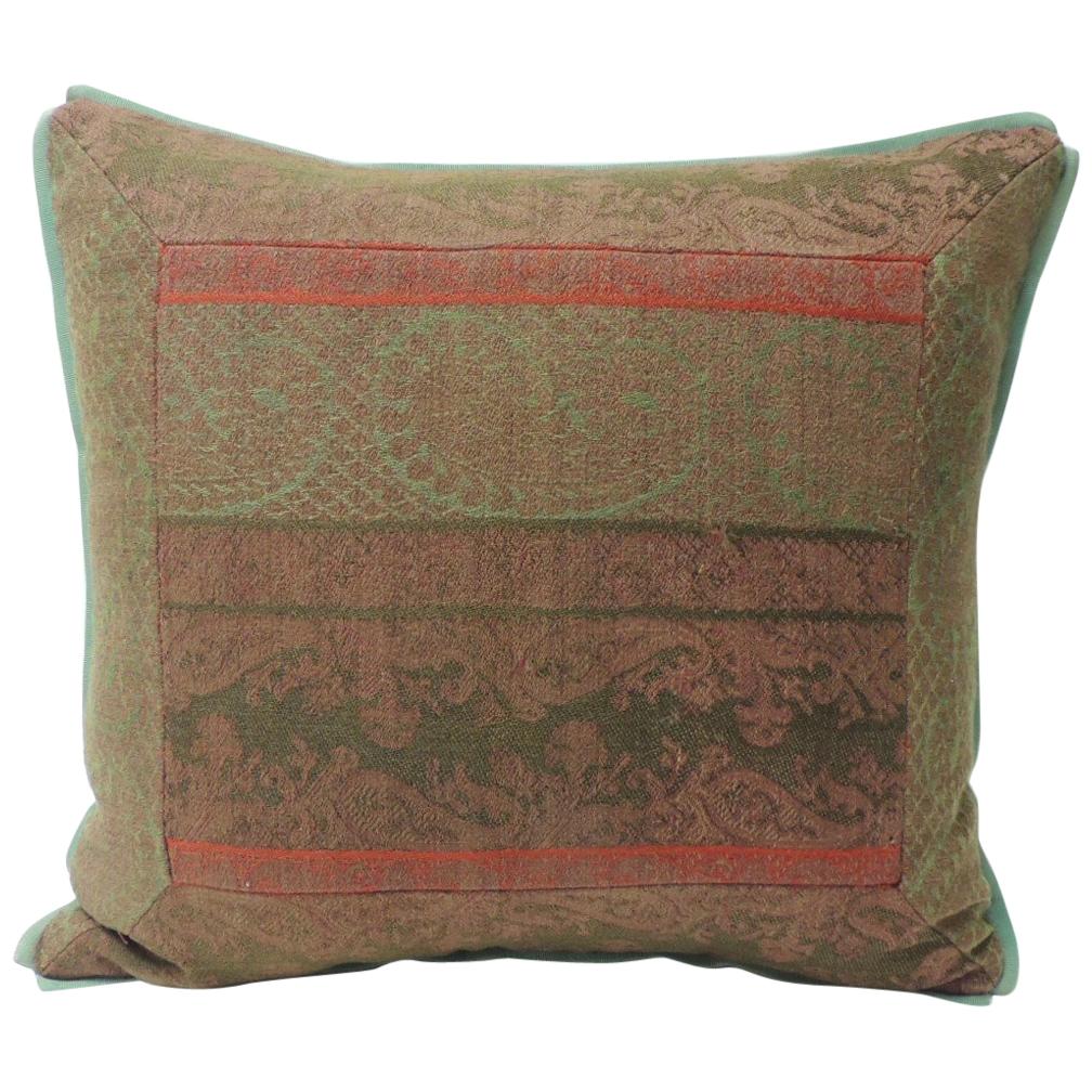 19th Century Antique Woven Red Kashmir Paisley Square Decorative Pillow