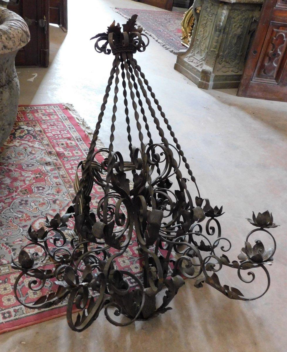 19th Century, Antique Wrought Iron Chandelier In Good Condition In Cuneo, Italy (CN)
