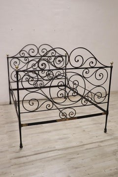19th Century Antique Wrought Iron Double Bed
