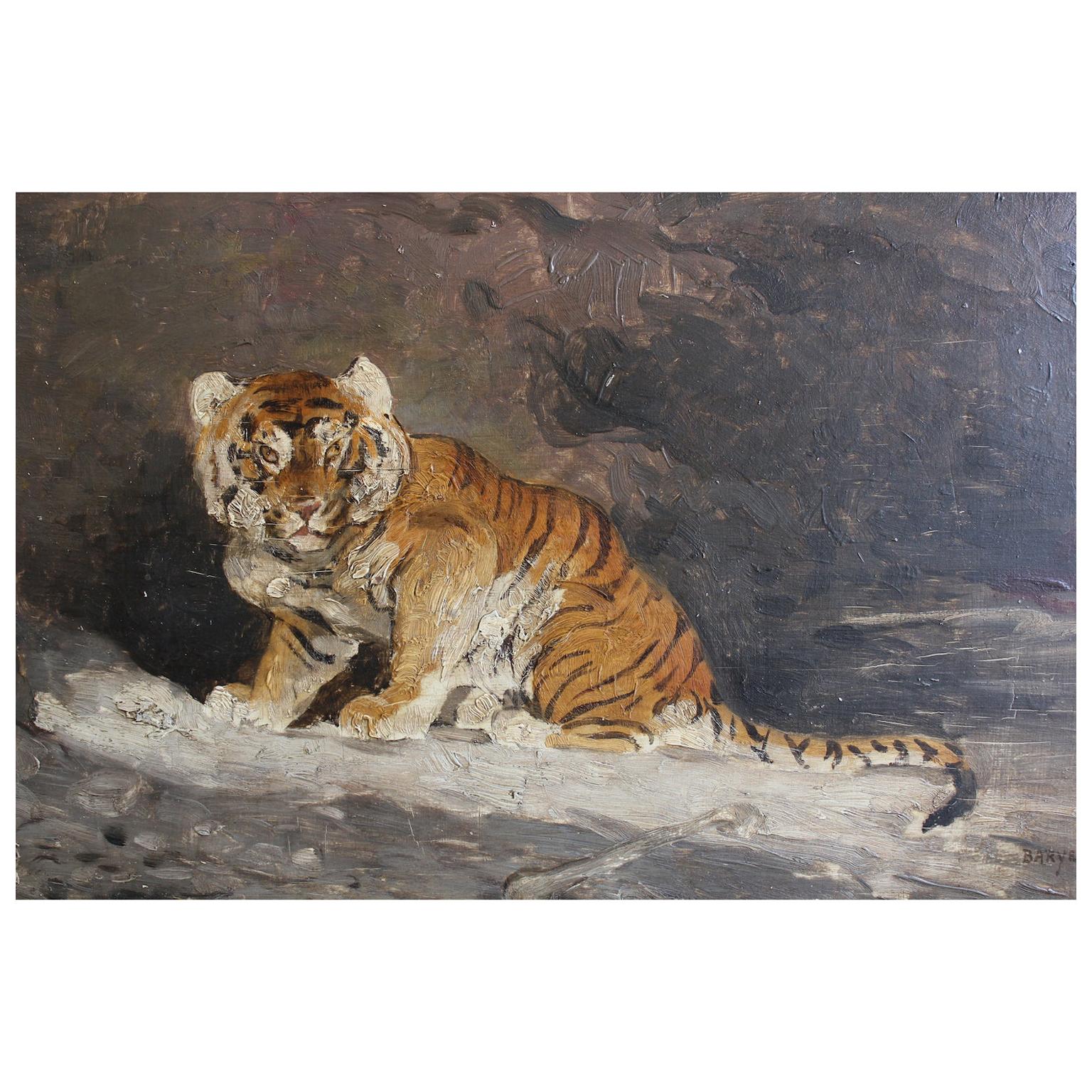 19th Century Antoine Louis Barye "Tiger" Painting