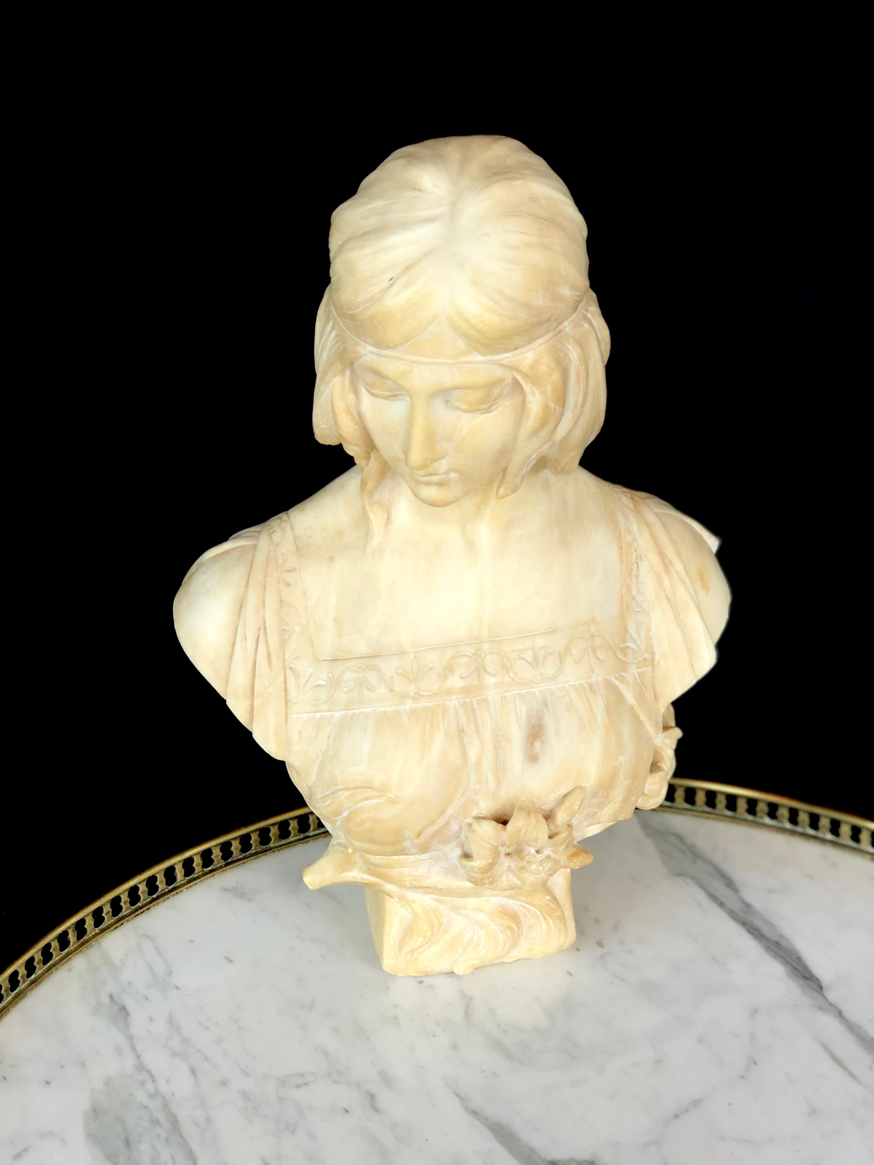 Art Nouveau 19th Century Antonio Frill Carved Alabaster Bust For Sale