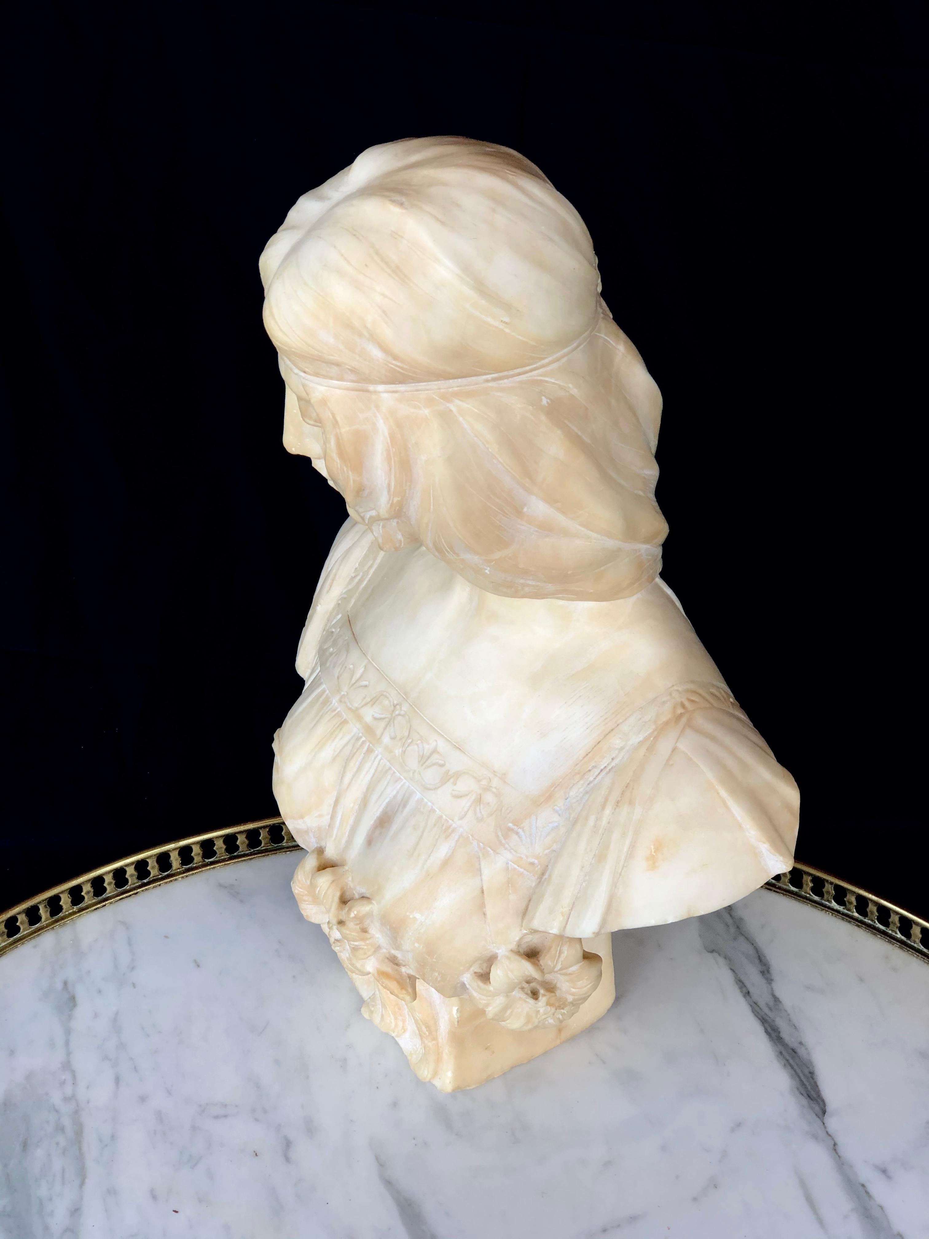 Art Nouveau 19th Century Antonio Frill Carved Alabaster Bust For Sale