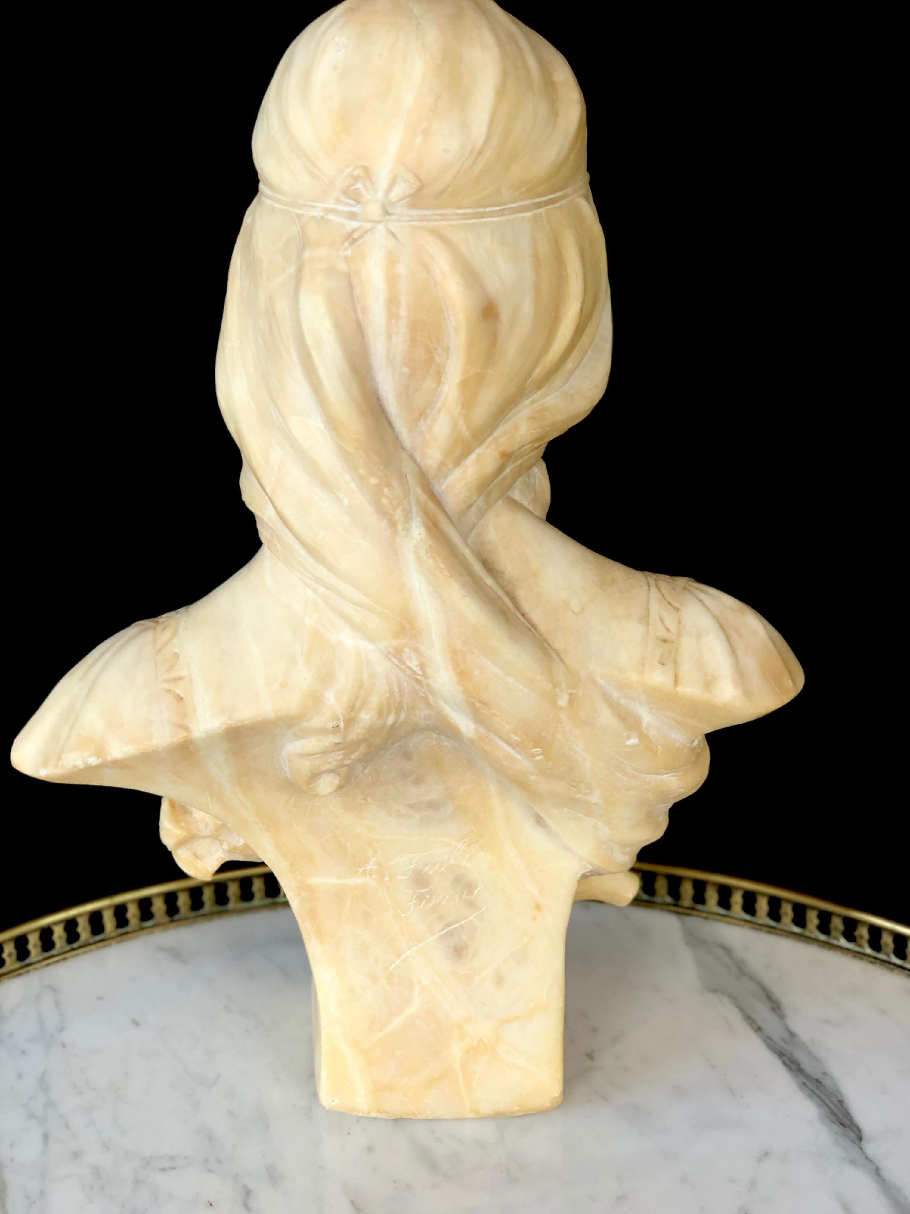 Hand-Carved 19th Century Antonio Frill Carved Alabaster Bust For Sale