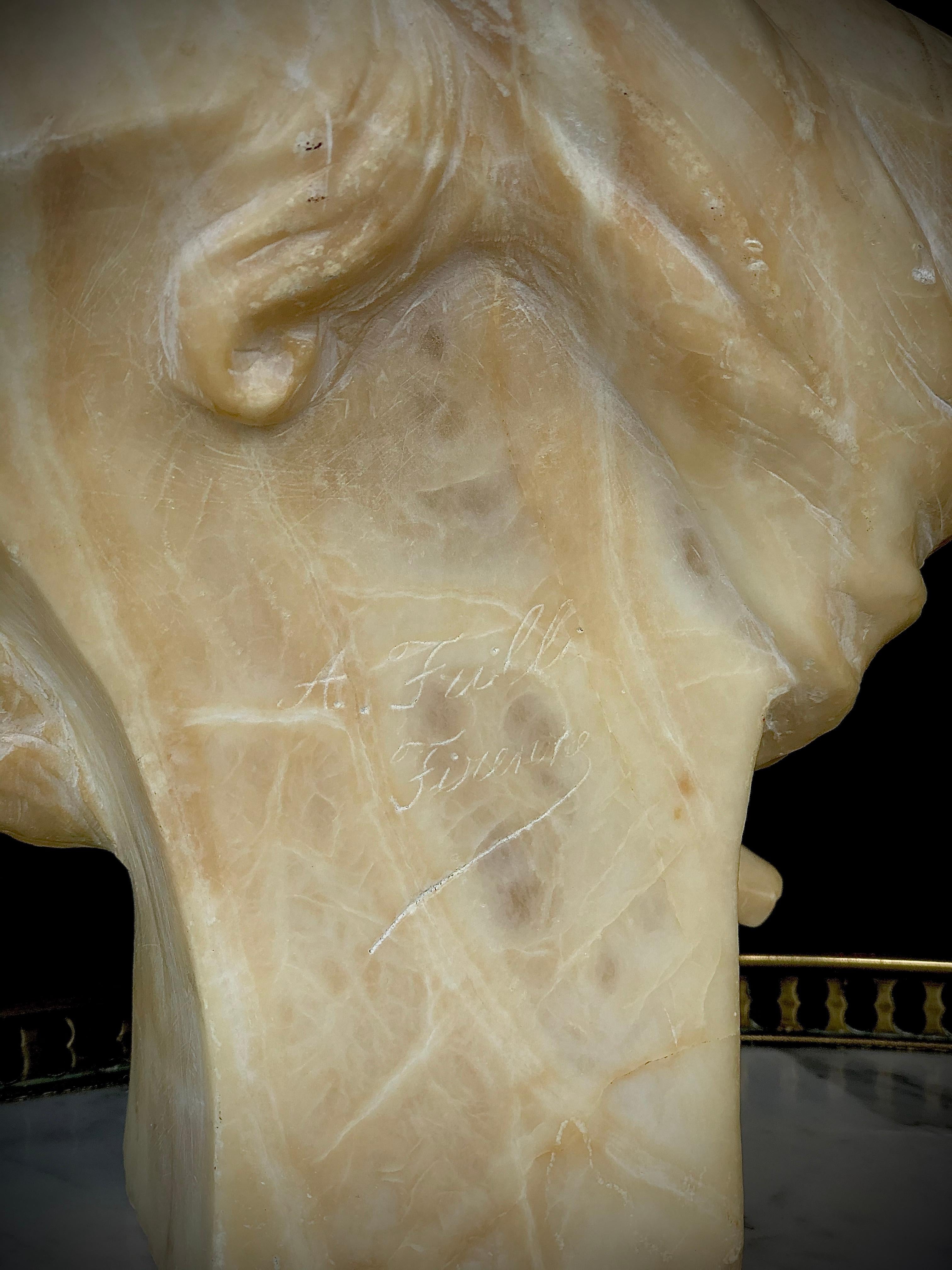 19th Century Antonio Frill Carved Alabaster Bust In Good Condition For Sale In Nashville, TN