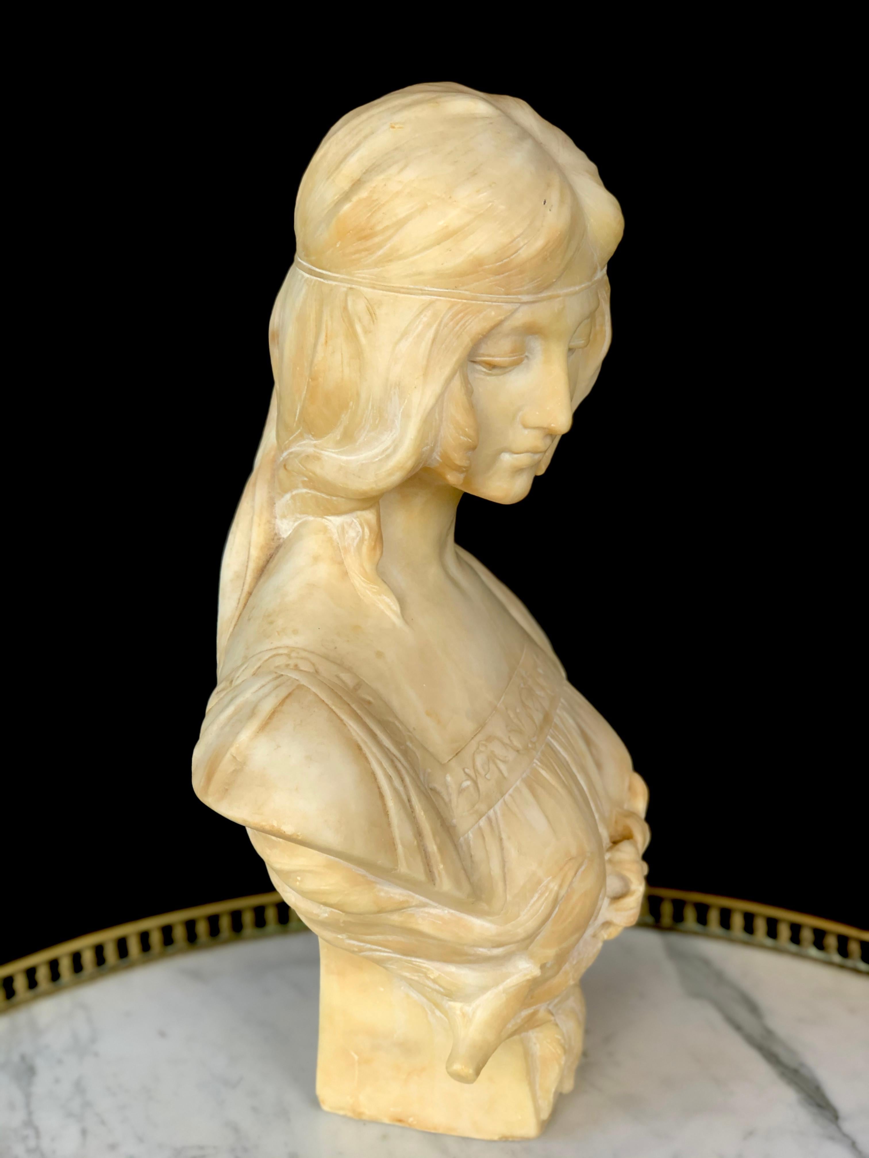 19th Century Antonio Frill Carved Alabaster Bust For Sale 1