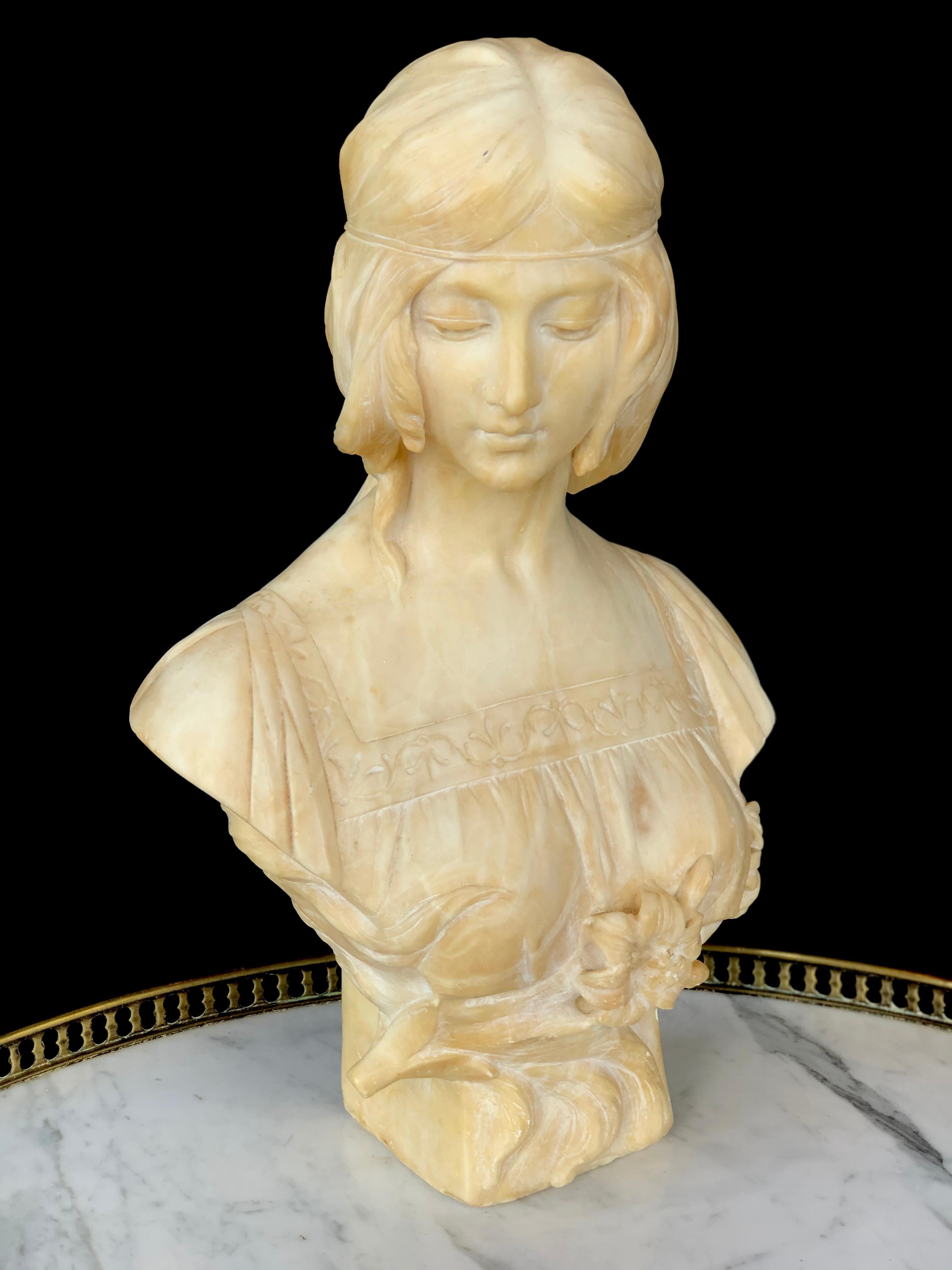 19th Century Antonio Frill Carved Alabaster Bust For Sale 2