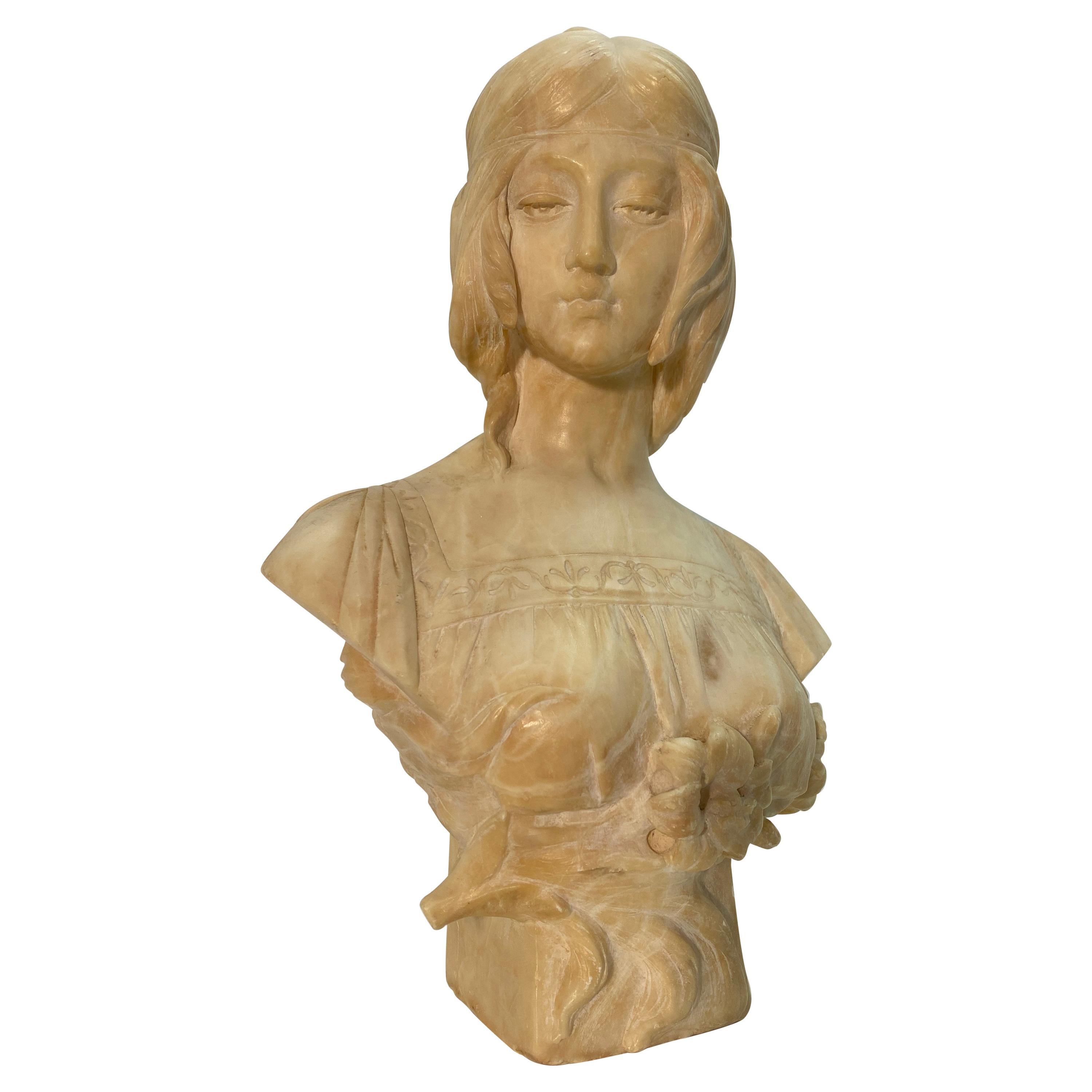 19th Century Antonio Frill Carved Alabaster Bust