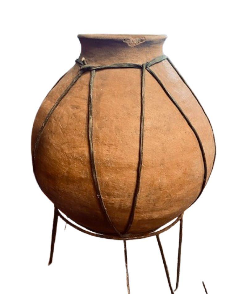 Antique Apache Large Earthenware Pot, Second Half 19th Century, a very large hand molded clay spheroid vessel, a classic 