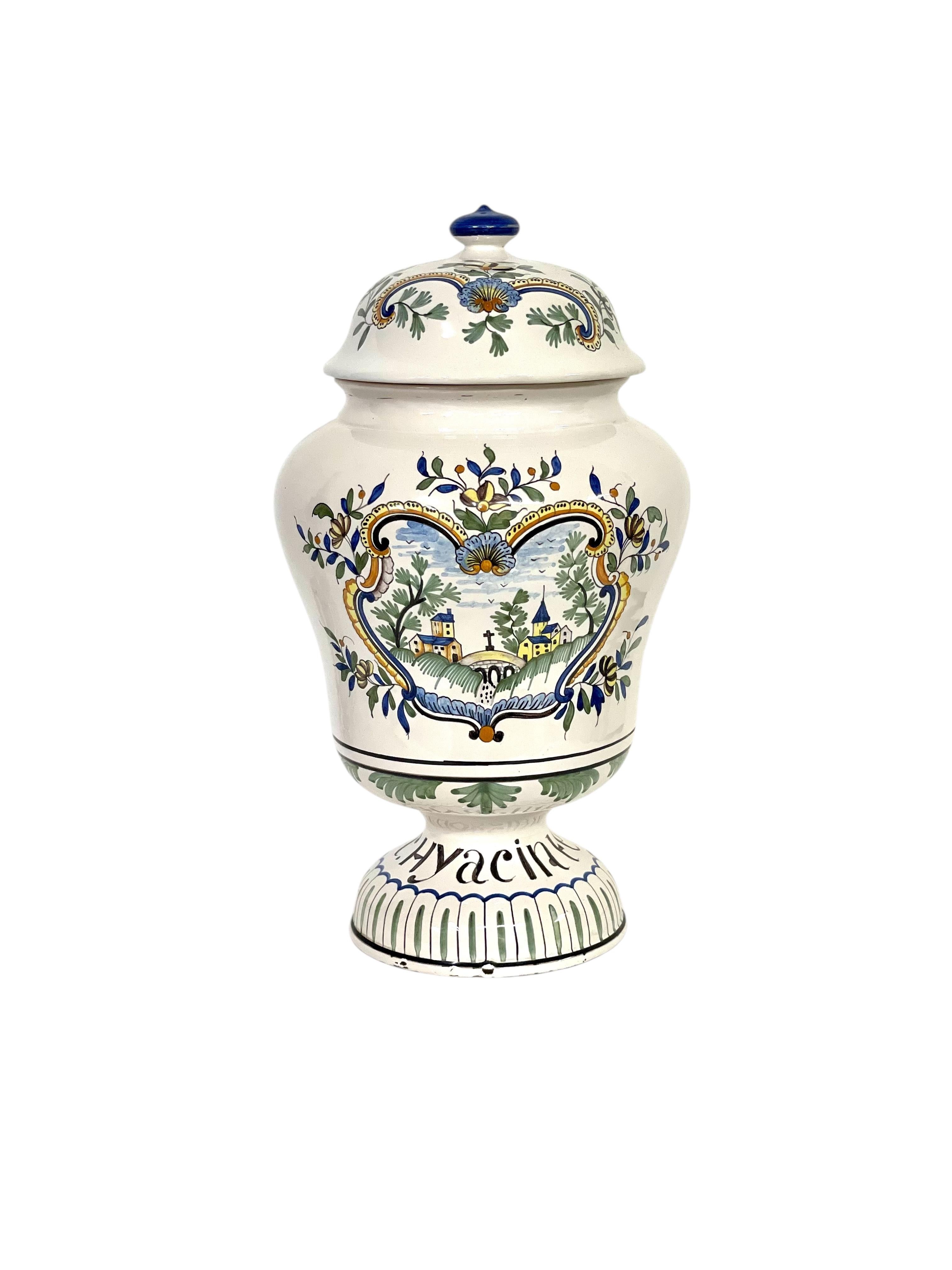 Raro vaso da farmacia in ceramica del XIX secolo con coperchio in vendita 11