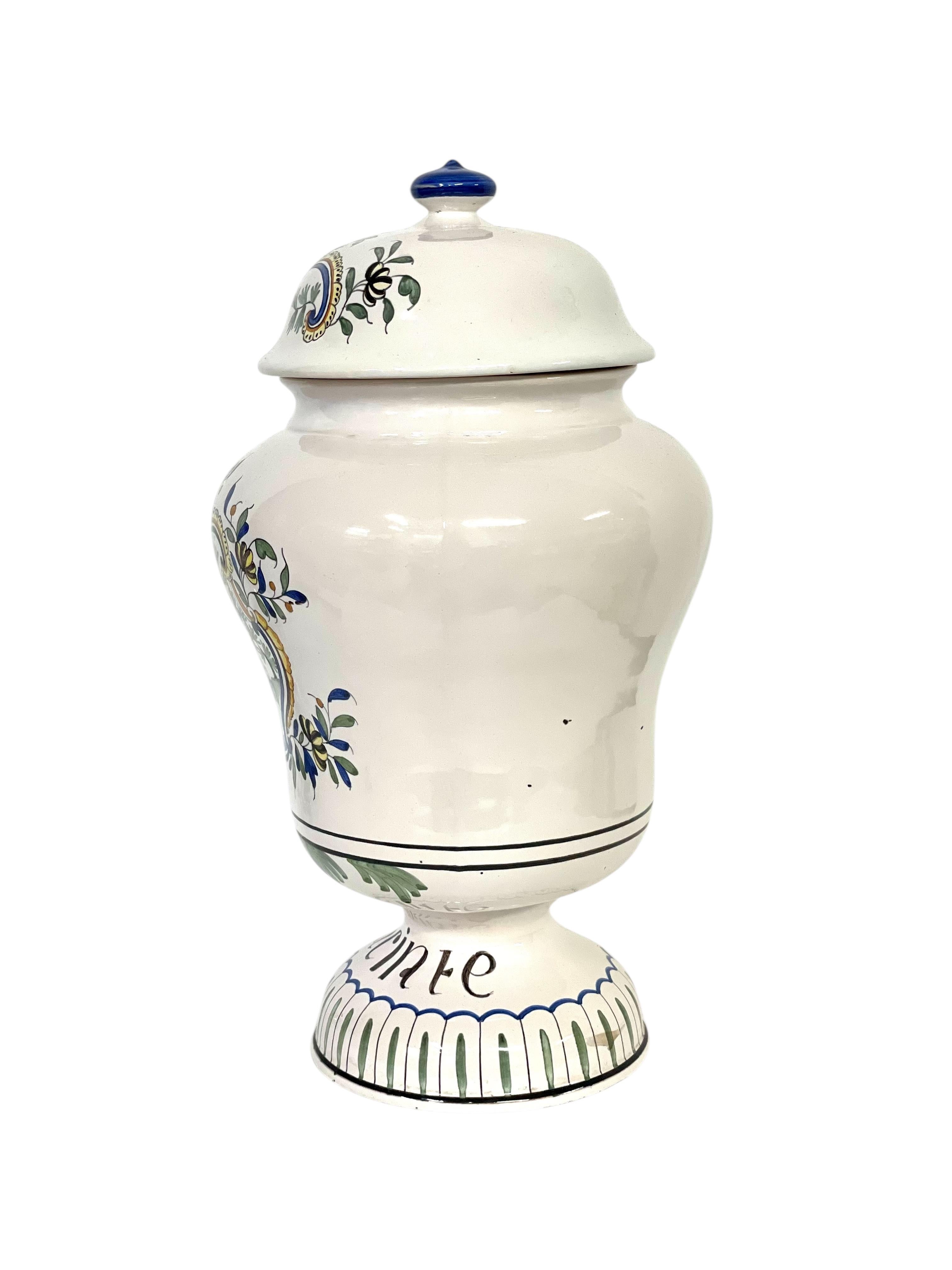 Raro vaso da farmacia in ceramica del XIX secolo con coperchio In condizioni buone in vendita a LA CIOTAT, FR