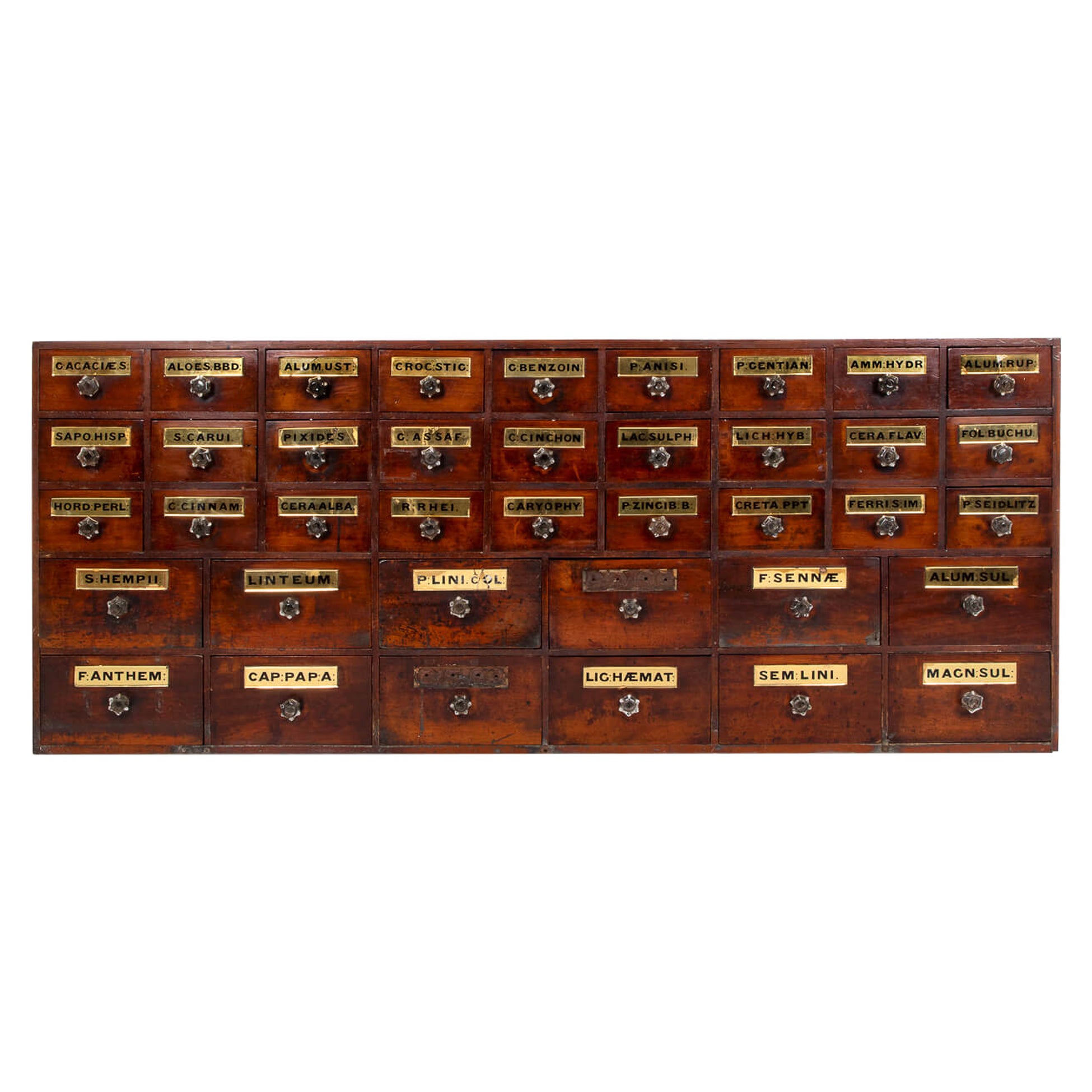 Apotheker-Schubladen des 19. Jahrhunderts  Mit Goldetiketten, um 1880