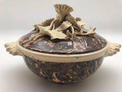 19th Century Aptware Ceramic Covered Dish from France, signed F-Bernard