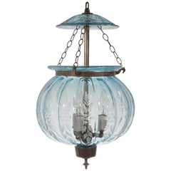 19th Century Aqua Blue Bell Jar Melon or Pumpkin Lantern
