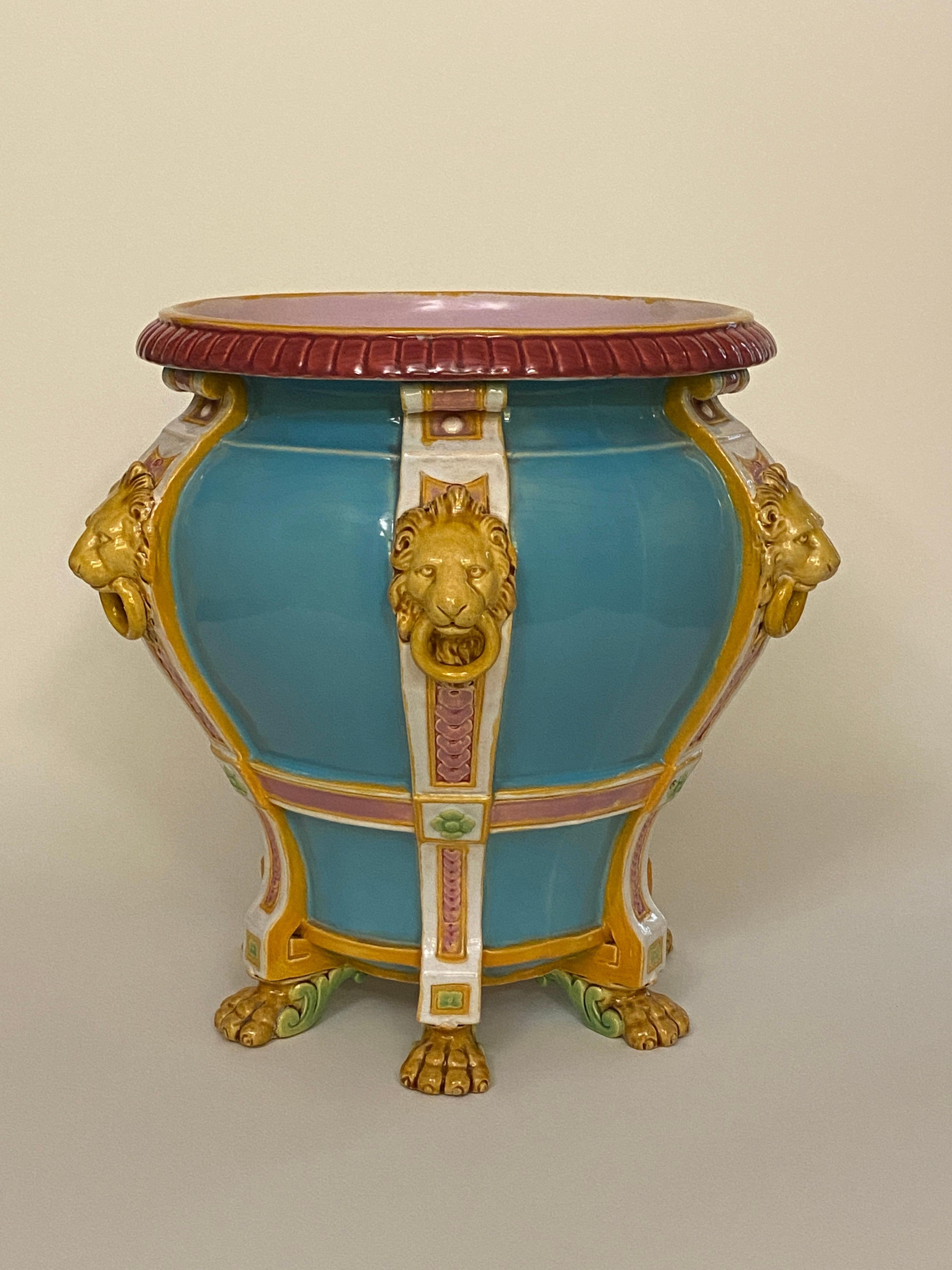 Victorian 19th Century Turquoise Minton Majolica Jardiniere/Planter