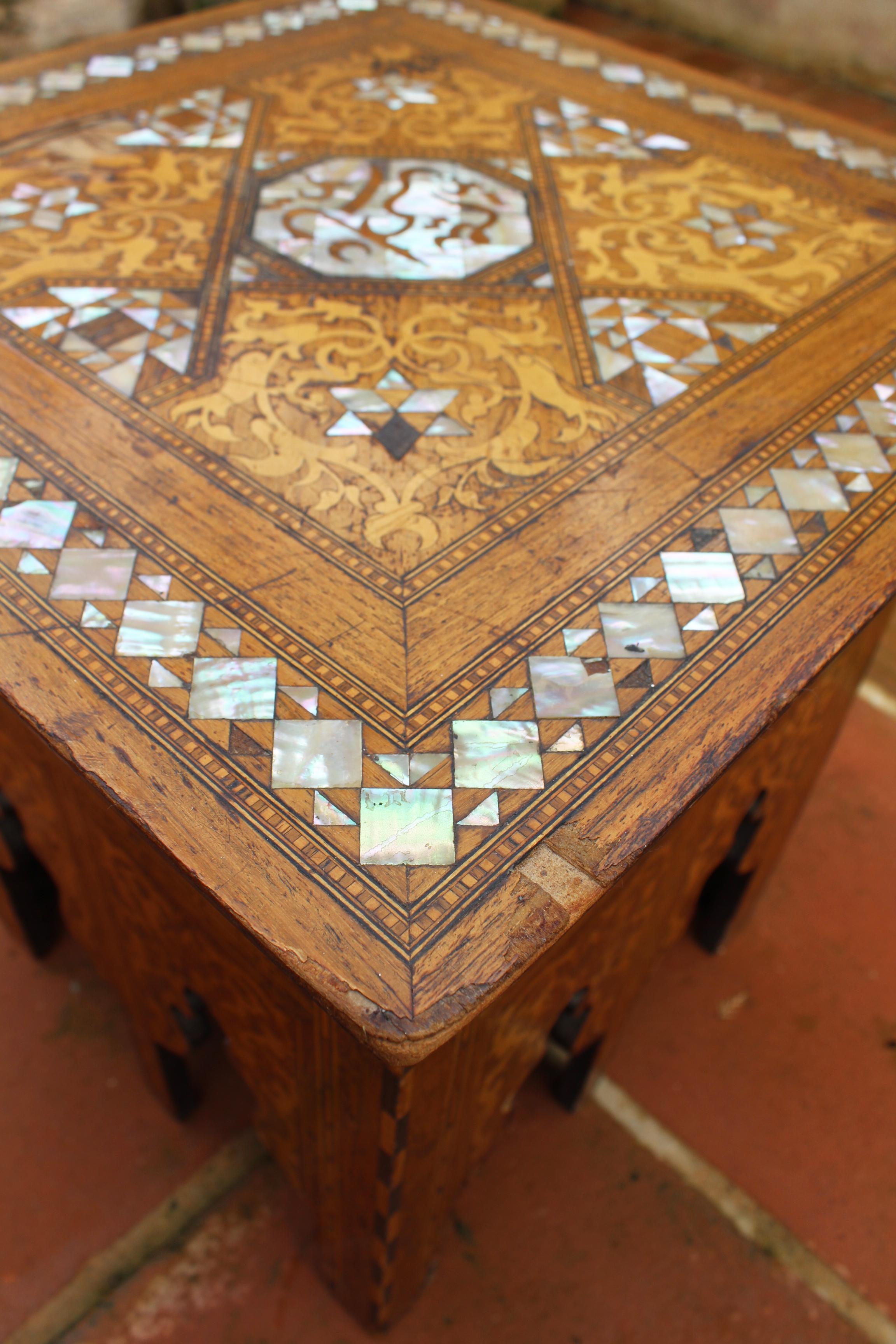 19th Century Arabic Coffee Table Richly Decorated with Mother of Pearl Inlay Top 1