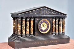 19th Century Architectural Clock in Black Onyx Marble