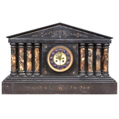 19th Century Architectural Clock in Black Onyx Marble