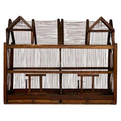 19th Century Architectural Dual Compartment Wood and Wire Birdcage