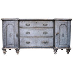 19th Century Architectural Grey Blue Painted Pine Dresser Base Sideboard