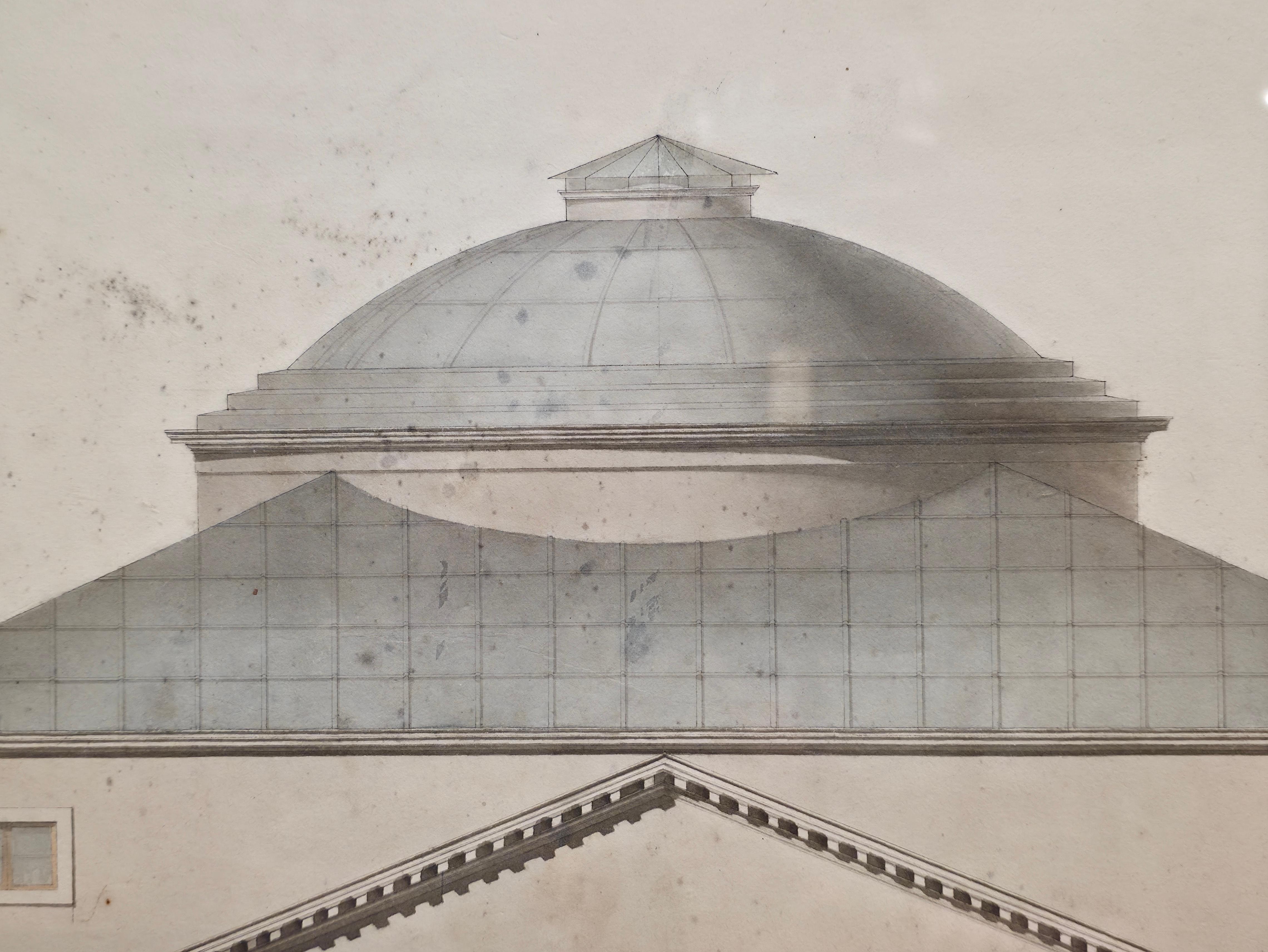 Charming and handsome 19th century original drawing and watercolor combined. Inscribe Rotonda del Capra for the Palladian Villa Rotunda. This pen and ink watercolor on paper has been professionally framed long ago. Please feel free to contact me for