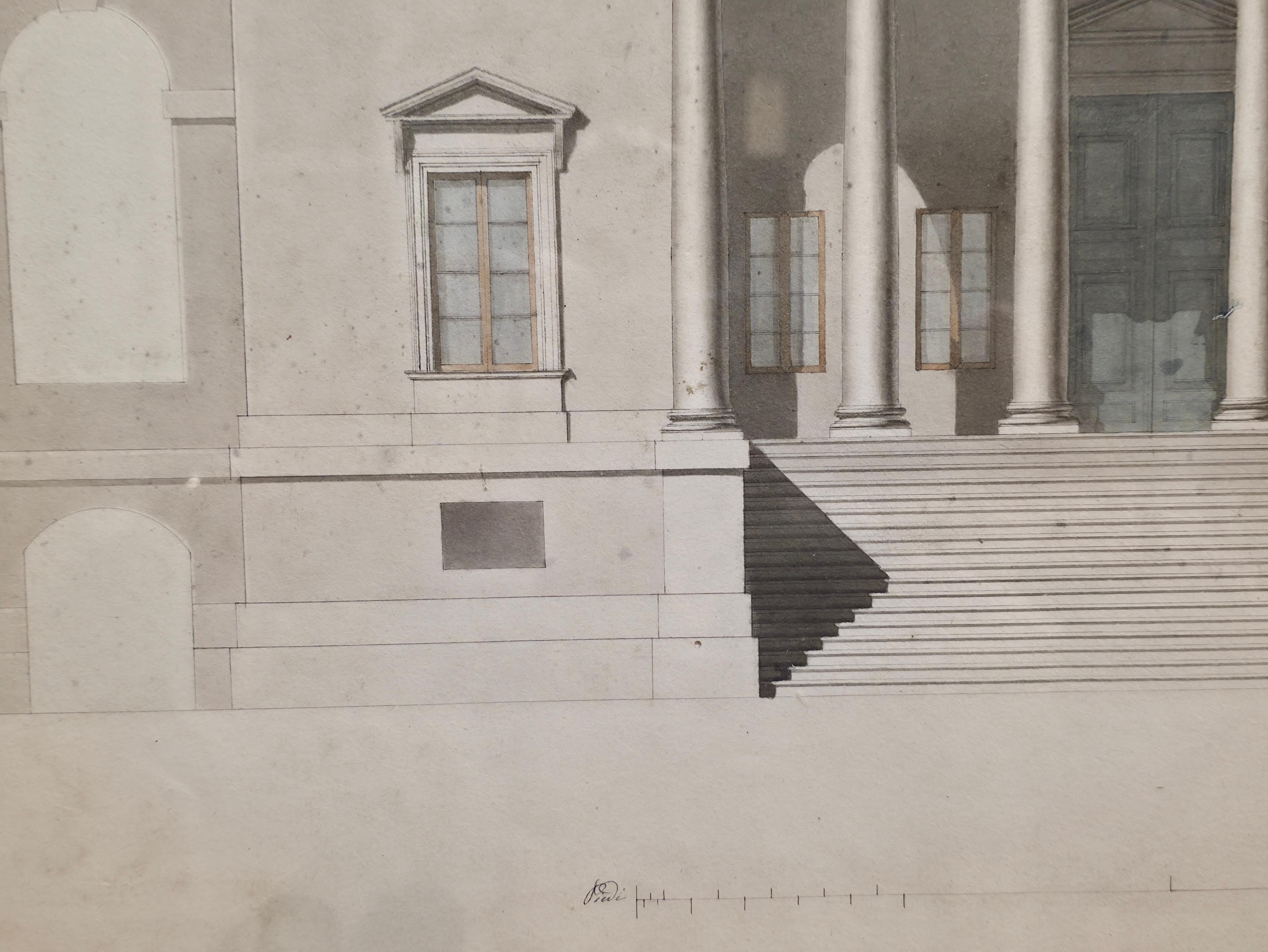 Inchiostro e acquerello architettonico del XIX secolo In condizioni buone in vendita a Hudson, NY