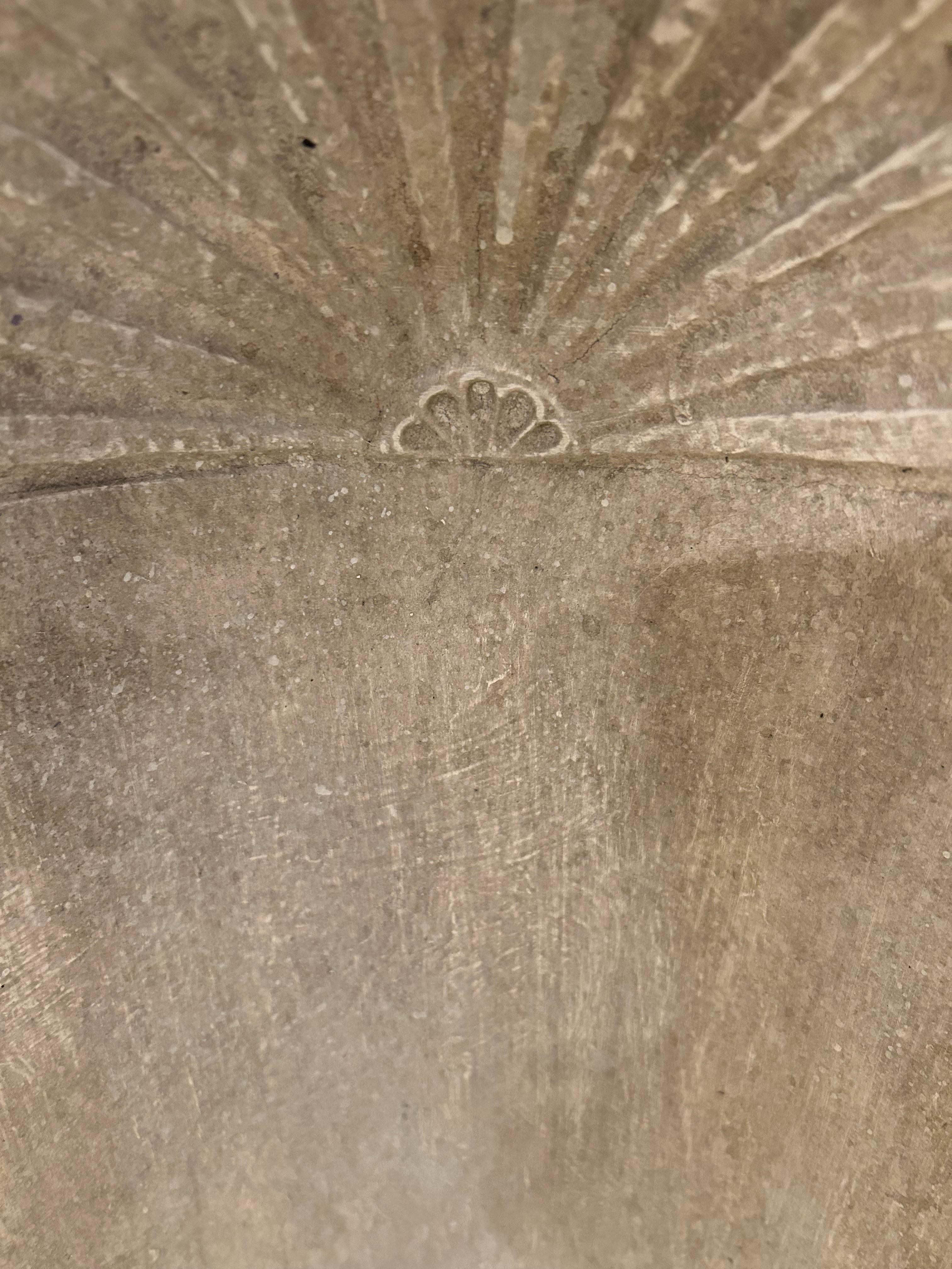Beautiful architectural niche, having carved wood and greyish white milk paint.  A special 3 dimensional curiosity for a console or special point of interest. 