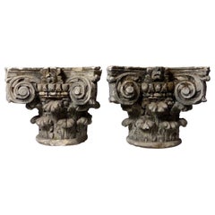 19th Century Architectural Salvage Limestone Pillar Column Capitals