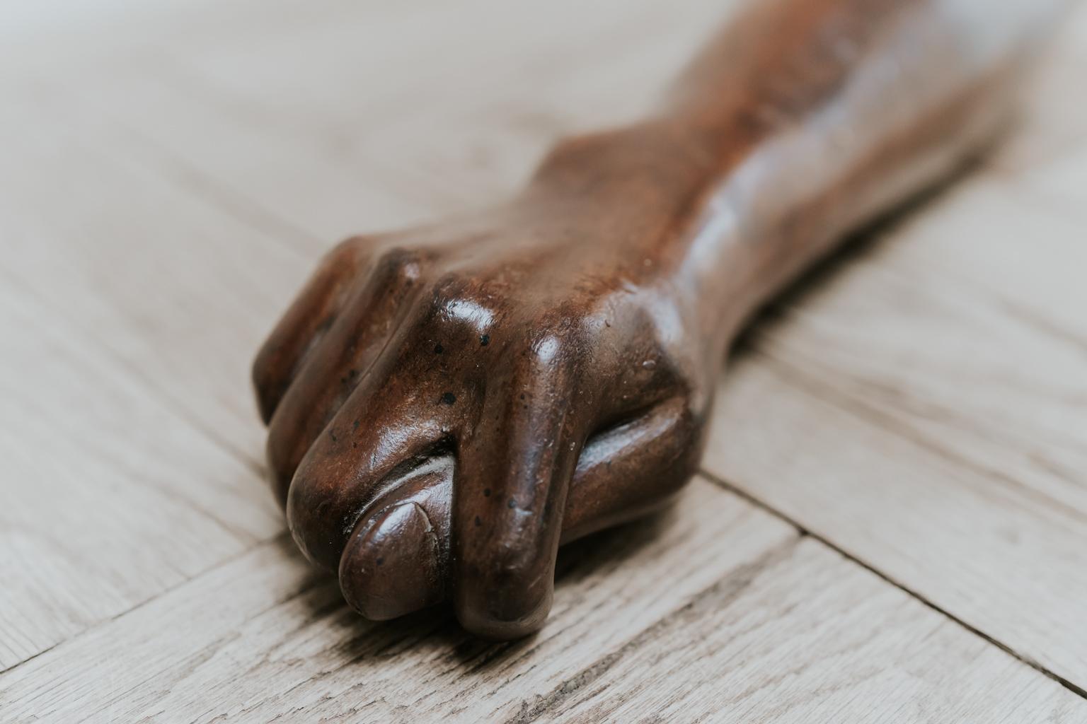 Quirky object this wooden arm and hand. Great patina.