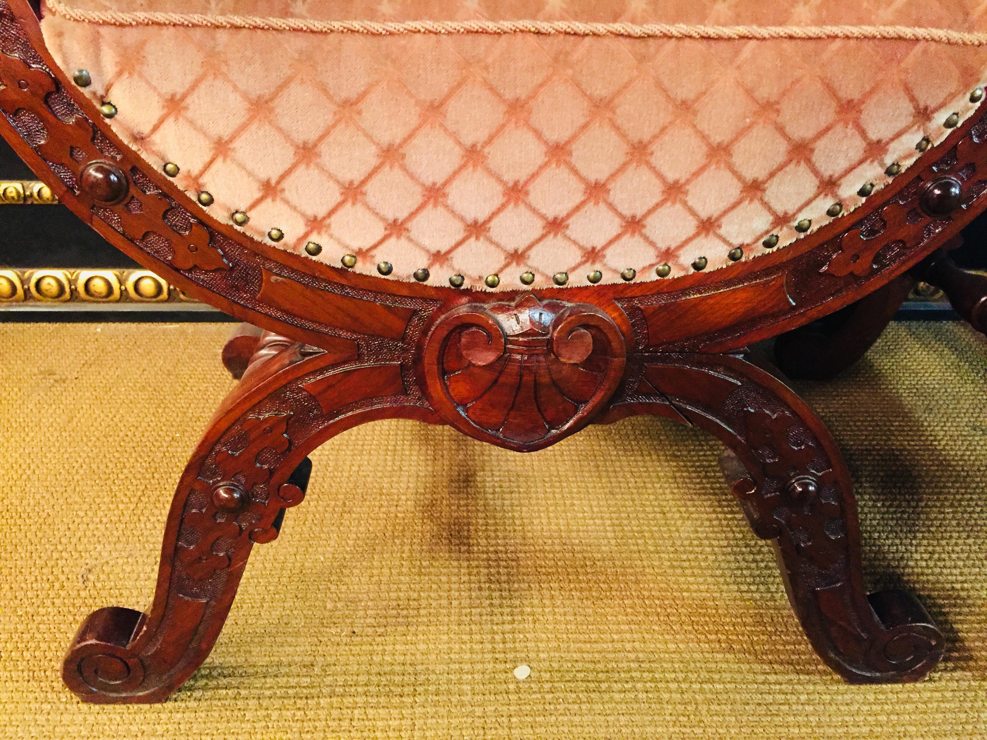 19th Century Armchair Antique Baroque Style Scissor Chair Lion Heads 2