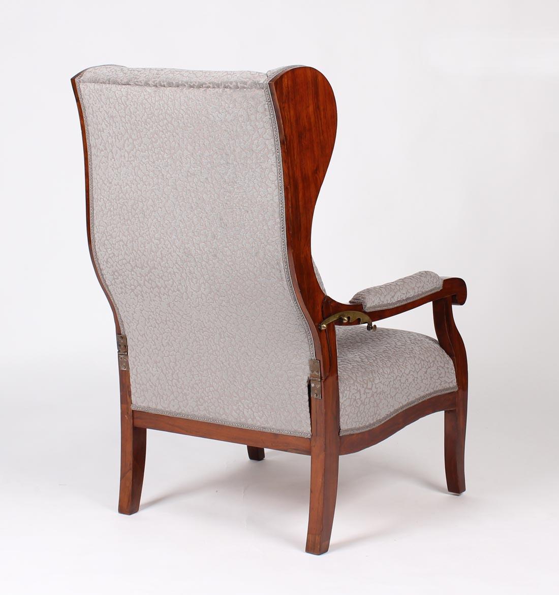 19th Century Armchair, Walnut, German Biedermeier, Backrest Adjustable 1